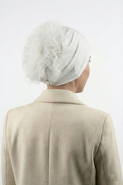 Dikişli Fırfırlı Topuz Bonesi (Ekru - Pamuklu - Kaymayan Tasarım )