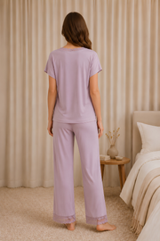 Vizon Kısa Kollu V Yakalı Lez Dantelli Viskon Pijama Takımı