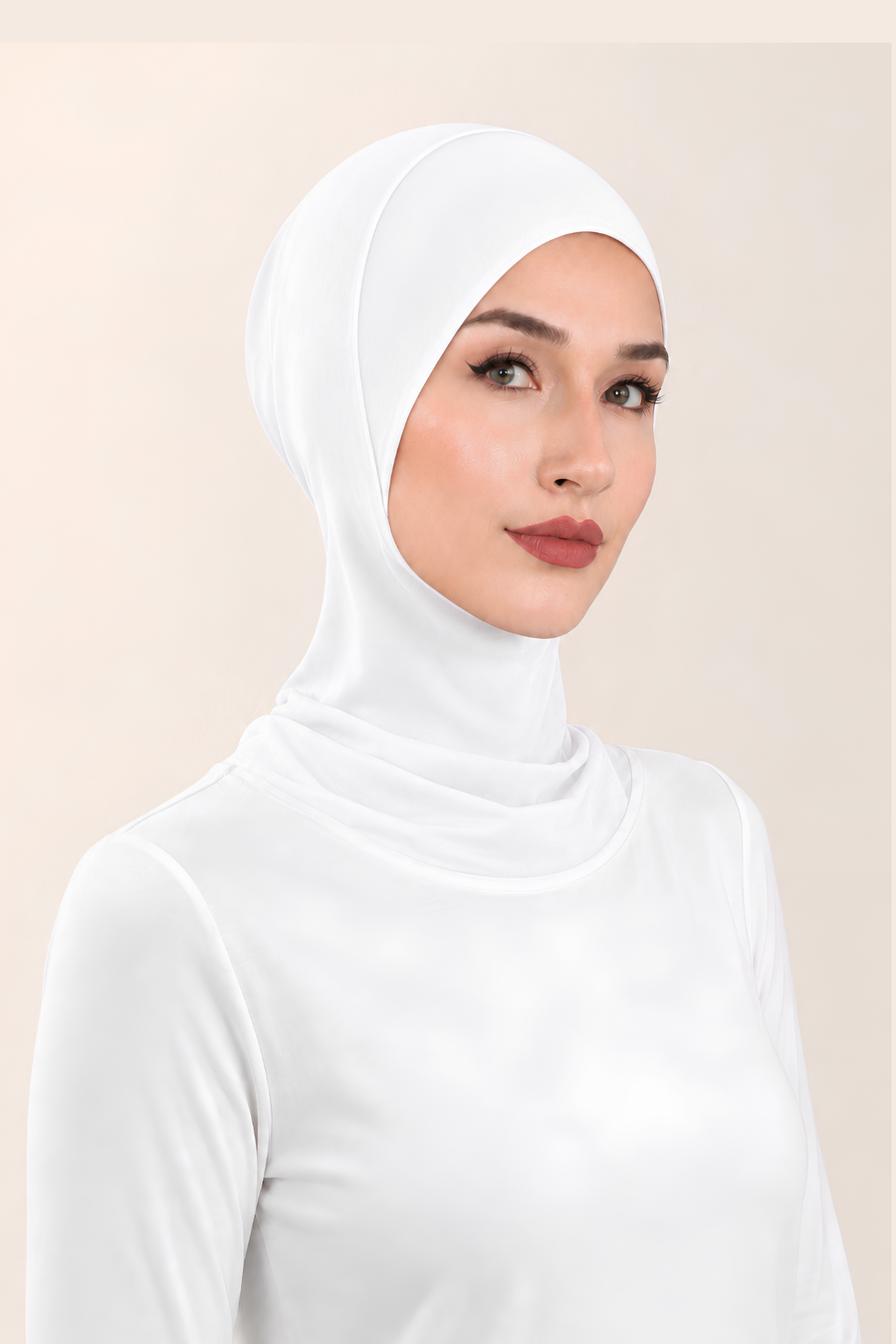 Pamuklu Boyunluklu Tesettür Hijap Bone ( Beyaz )