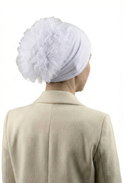 Dikişli Fırfırlı Topuz Bonesi ( Beyaz - Pamuklu - Kaymayan Tasarım )