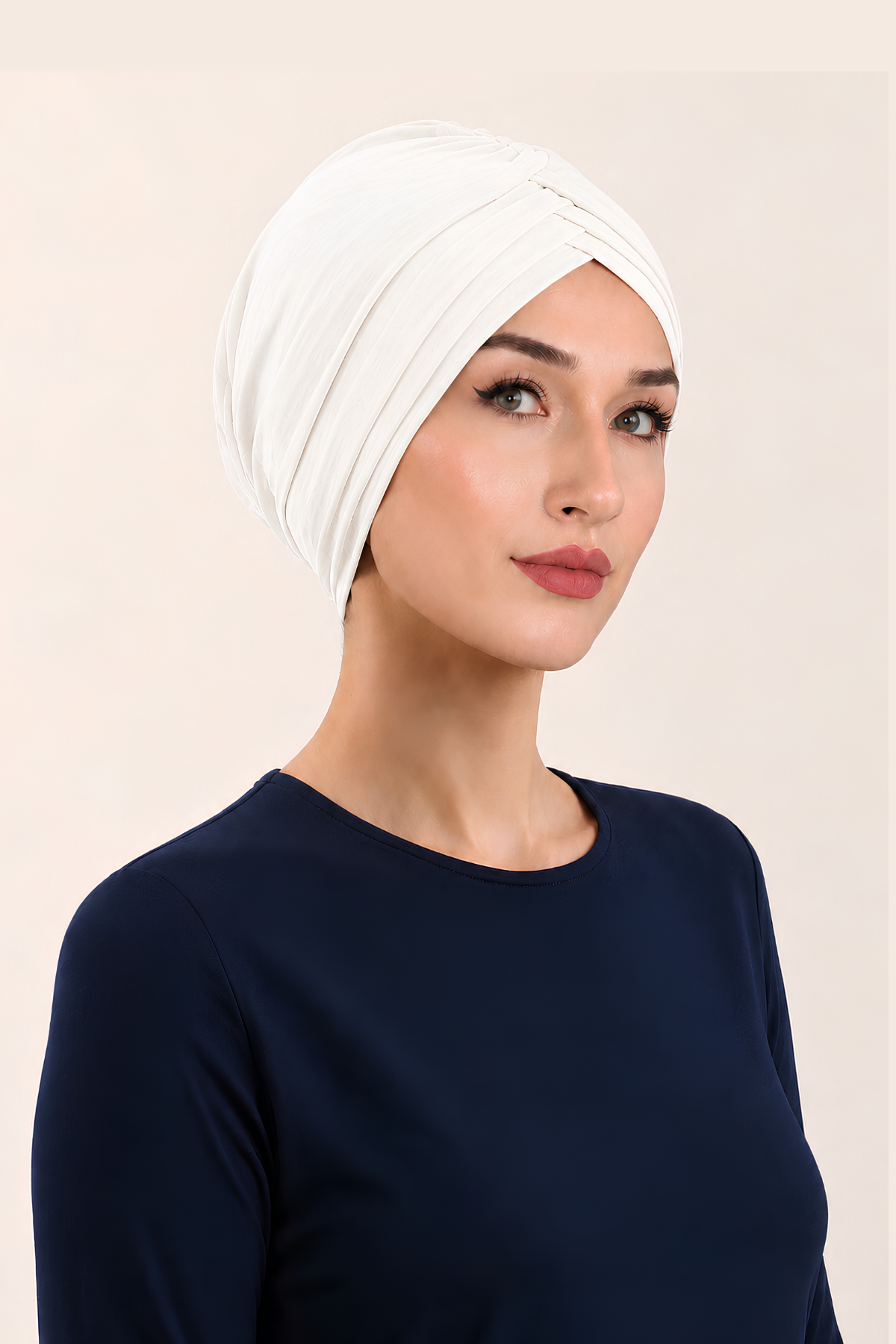 Çapraz 3 Bantlı Tesettür Bonesi (Ekru)
