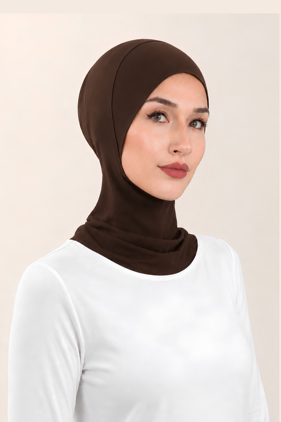Pamuklu Boyunluklu Tesettür Hijap Bone ( Kahverengi )