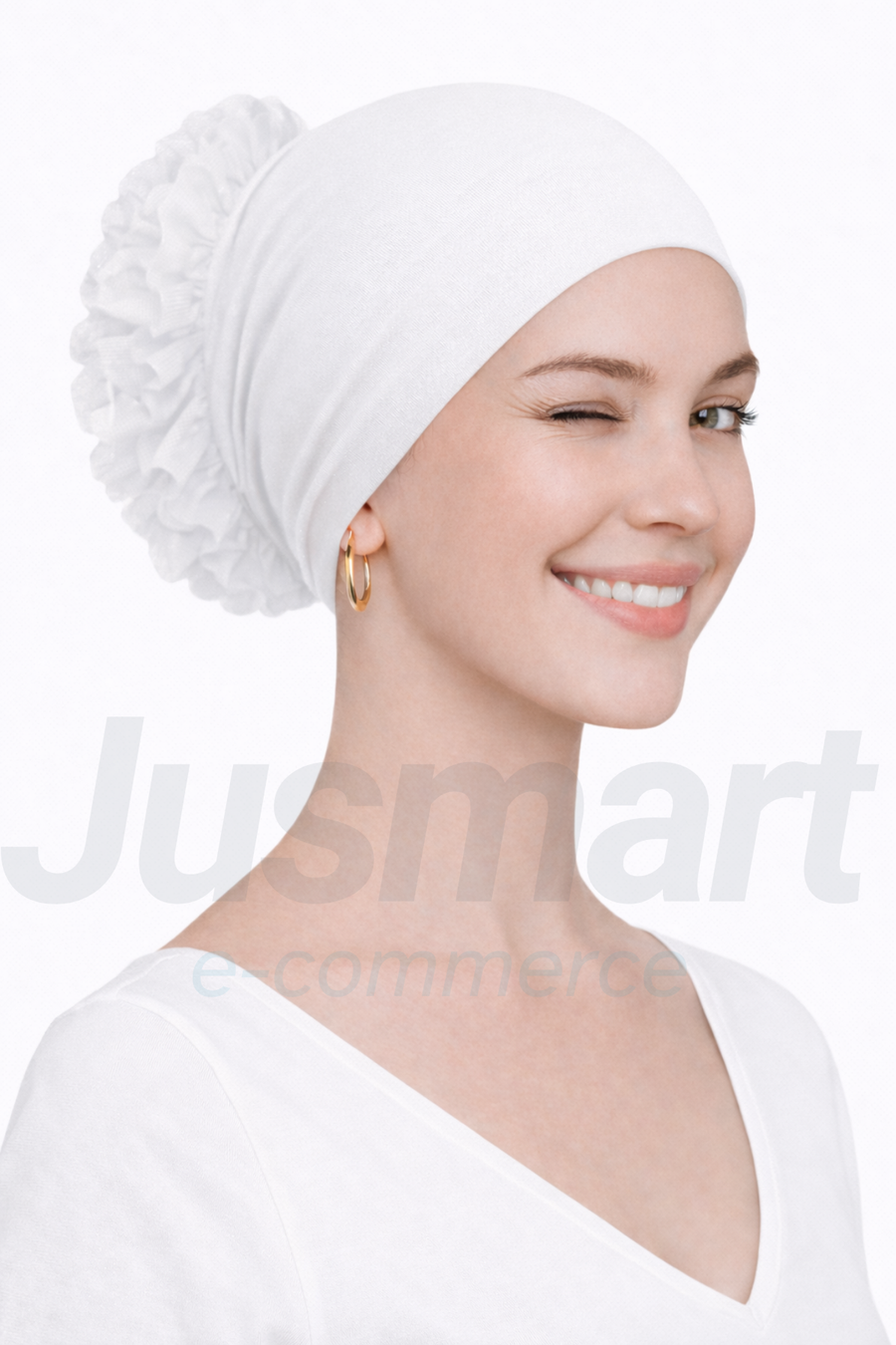 Dikişli Fırfırlı Topuz Bonesi ( Pamuklu - Kaymayan Tasarım )