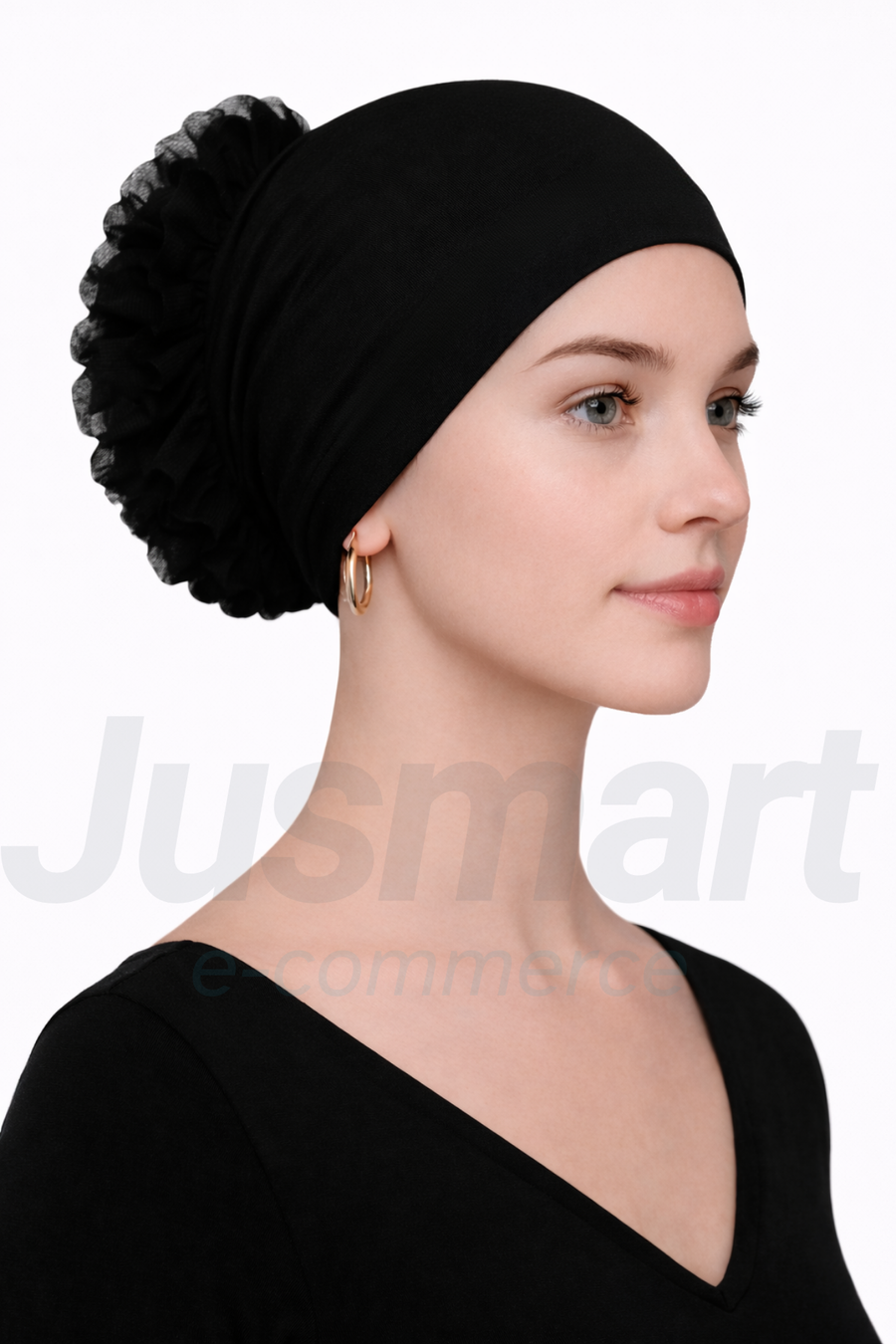 Pamuklu Fırfırlı Topuz Bonesi (Kaymaz - Dikişsiz - Silikonlu)